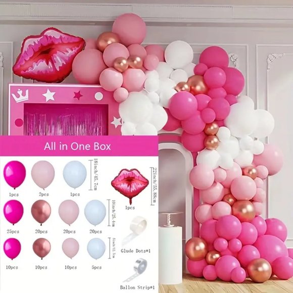 127pcs, Pink Girl Birthday Party Balloon Set 22 "aluminum Film Lip Balloon - Picture 6 of 6